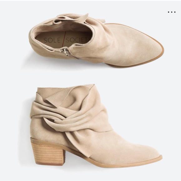 Sole Society Shoes - Sole Society Natalyia Suede Booties Cream Tan